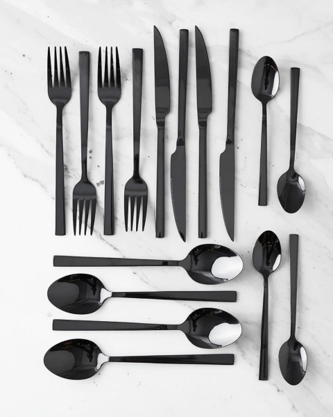 Cubiertos acero negro brillante Chelsea (16 piezas) - comprar online