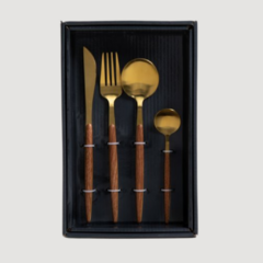 Cubiertos acero mango simil madera Oslo (16 piezas) - Jarana Deco