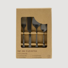 Cubiertos acero negro mate Lisboa Negro (16 piezas) - Jarana Deco