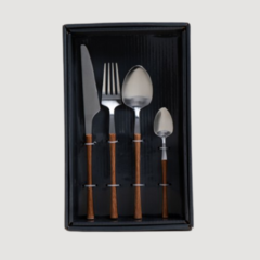 Cubiertos acero mango simil madera Cong (16 piezas)