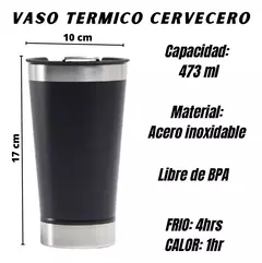 VASO TERMICO CERVECERO ACERO INOXIDABLE CON DESTAPADOR - tienda online