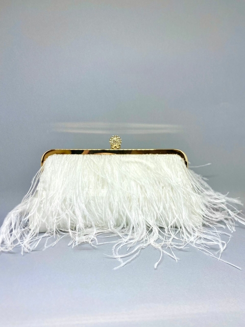 Bolsa clutch em pena sintética - Branco