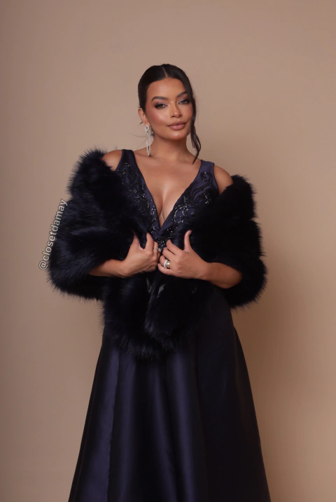 Estola em pele sintético - Azul Marinho