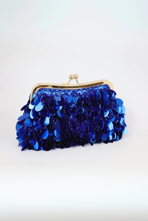 Bolsa clutch, bordado com fecho metalizado - Azul Royal