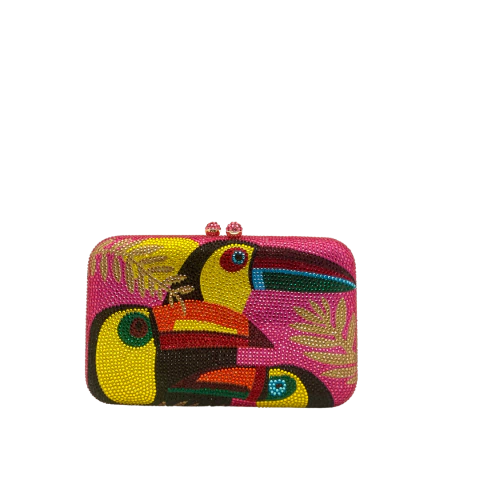Bolsa clutch, estampada com pedraria - Rosa Pink