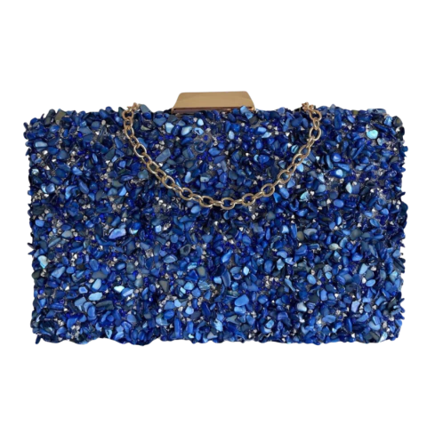 Bolsa Clutch, em pedraria - Azul Royal
