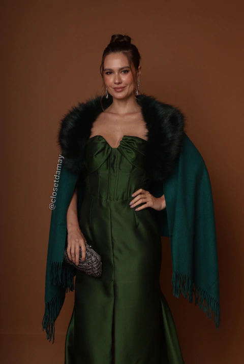 Echarp com gola em pelo sintético - Verde