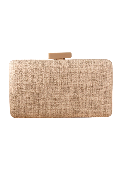Bolsa clutch, linho e fecho reto - Bege