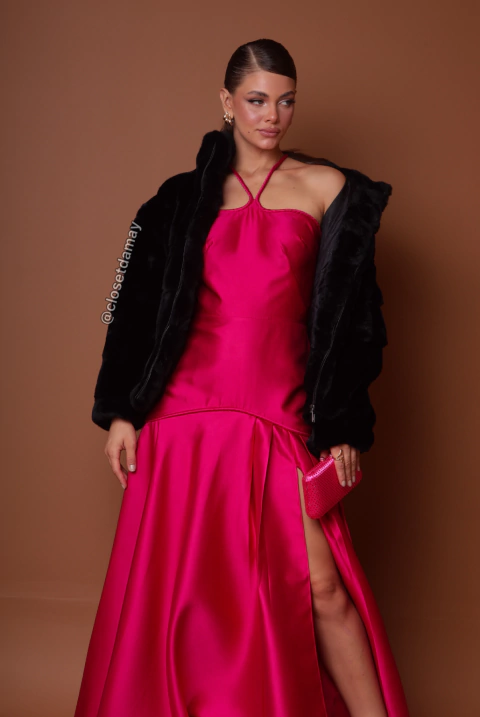 Casaco em pelo sintético em gola alta - Preto