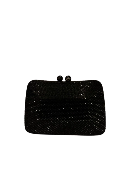 Bolsa clutch, com strass colorido - Preto