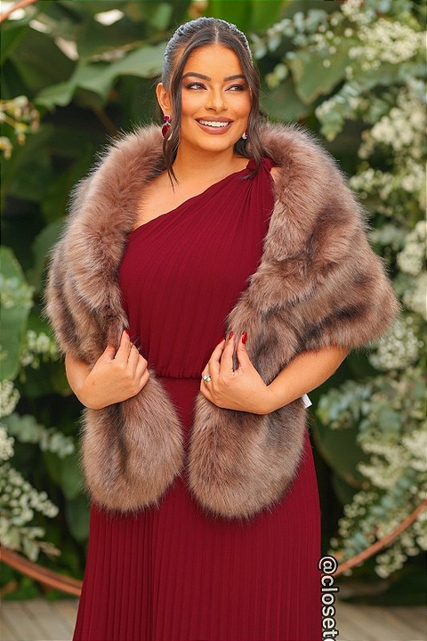 Estola de pelo sintético forro de cetim - Marrom