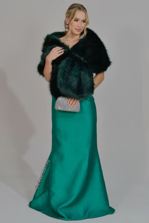 Estola de pelo sintético, forro de cetim sem gola - Verde Esmeralda