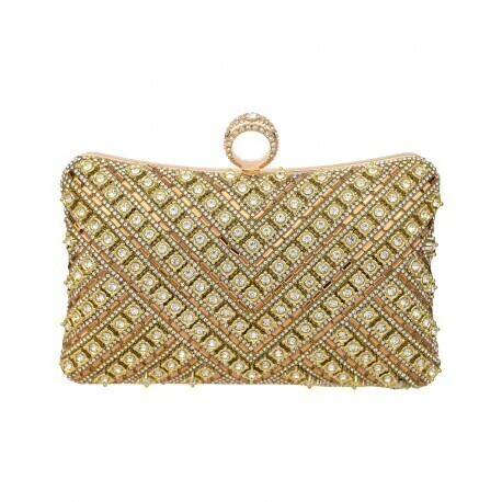 Bolsa Clutch, retangular em pedraria com strass - Dourado