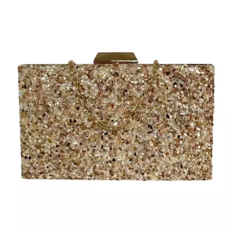 Bolsa Clutch, em pedraria - Bege