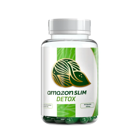 Frasco de suplemento Amazon Slim Detox com cápsulas verdes