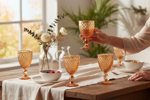 Set de 6 copas Labradas Diamond Gold - comprar online