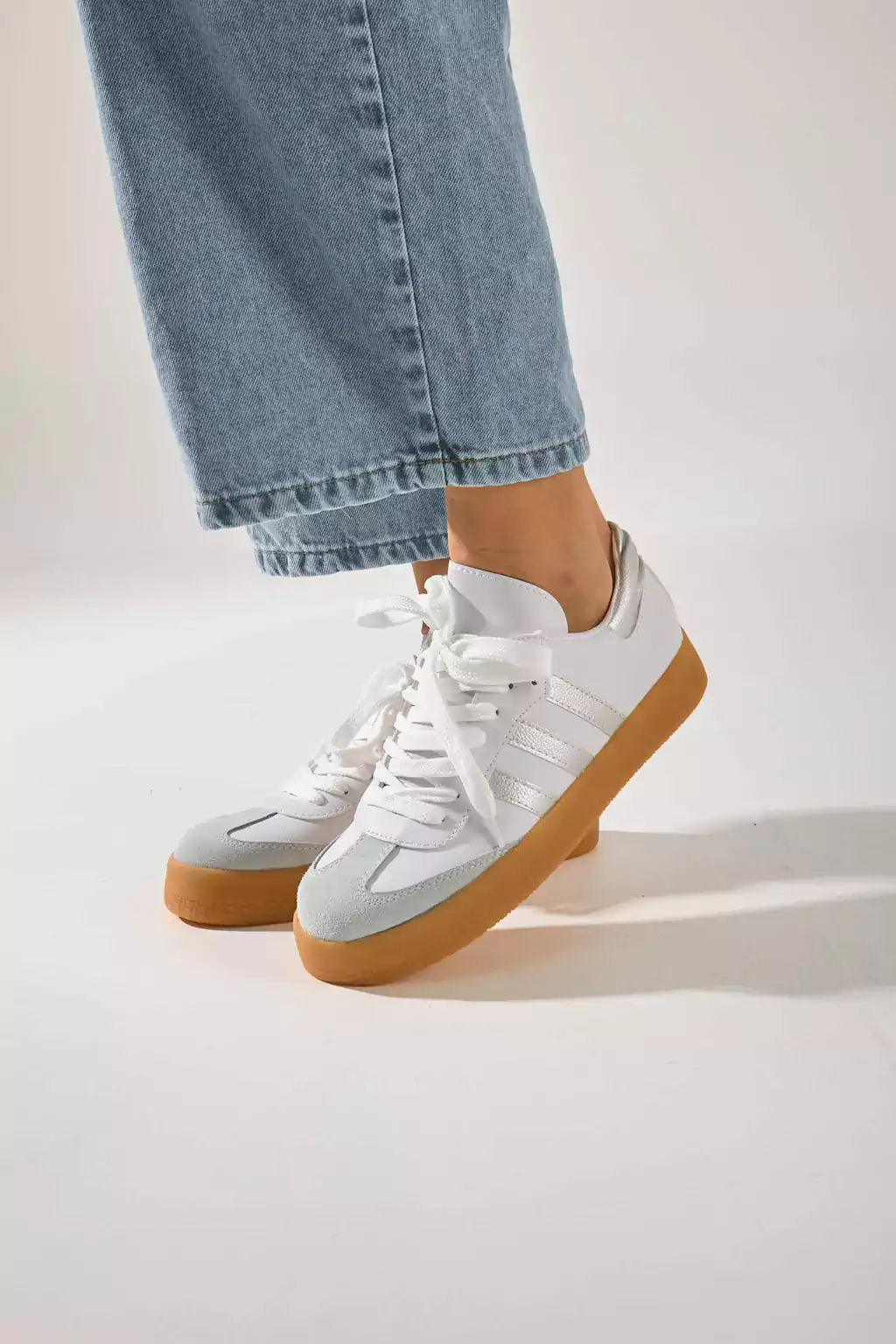 Zapatillas Sambas Altas / Blanco con Plateado