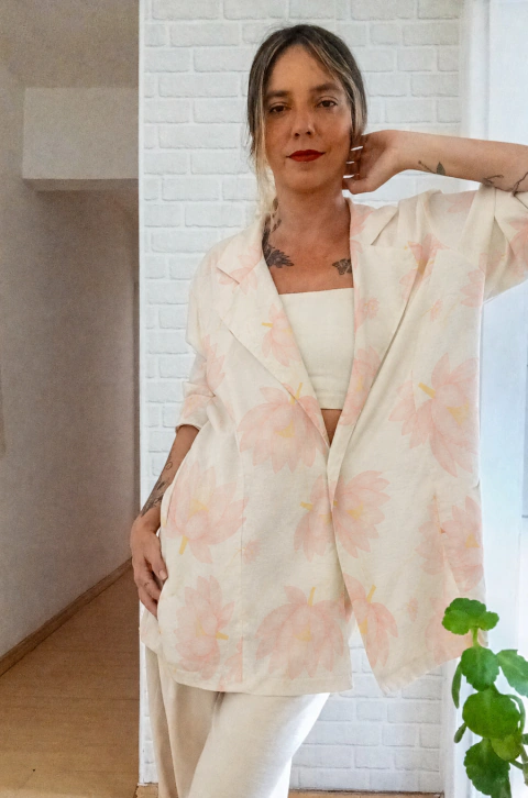 Blazer Feminino Oversized estampa Vitória Régia em Viscose para o Calor | Osada - (cópia) - (cópia) - (cópia) - (cópia)