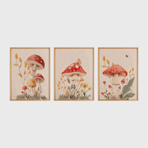 Trio de Quadros - Coleção Cogumelos - Mush, Borboleta e Cogumelos | A4 - comprar online