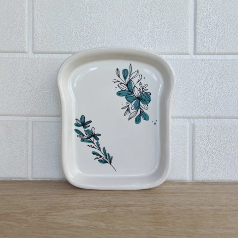 PLATO TOSTADA BLANCO FLOR VERDE - comprar online