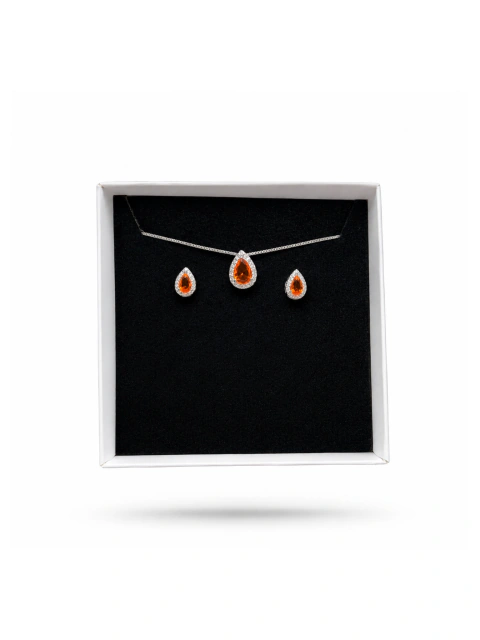 Conjunto gota cravejada aperol - Semijoia • 1 ano de garantia