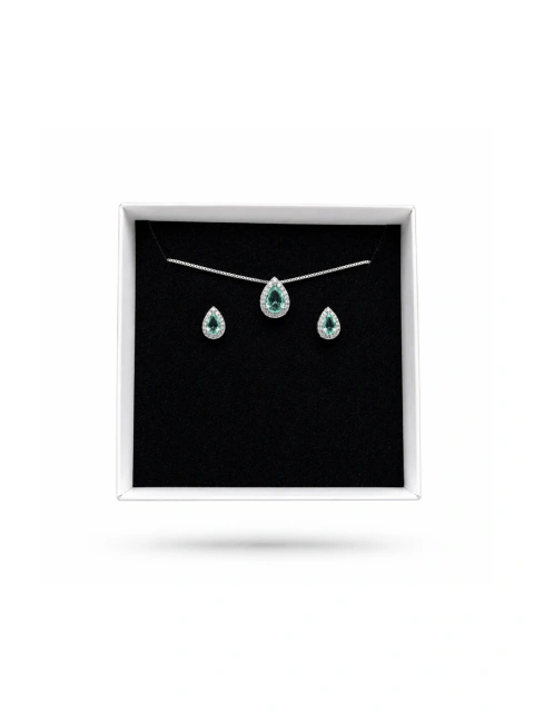 Conjunto gota cravejada verde água - Semijoia • 1 ano de garantia