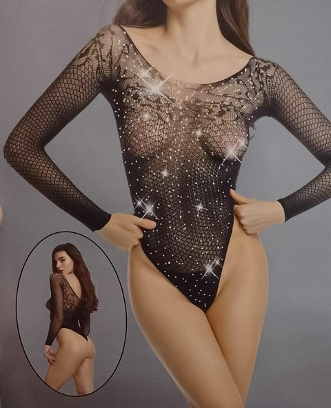 Body de manga com strass preto - comprar online