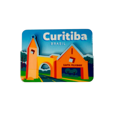 Ímã de Madeira Resinado Portal Santa Felicidade - Curitiba/PR