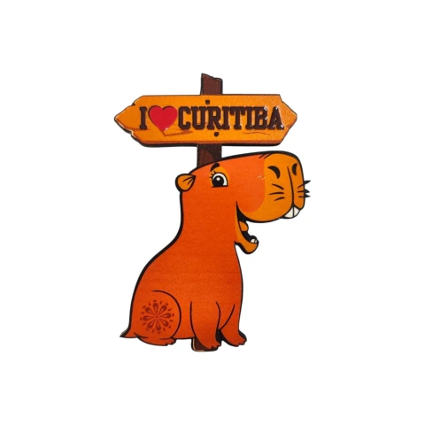 Imã de Madeira Capivara I Love Curitiba (PR) - Souvenir Curitiba