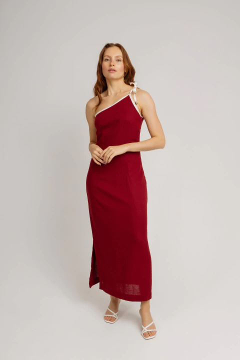 Vestido Ombro Único Viés Bordô - comprar online