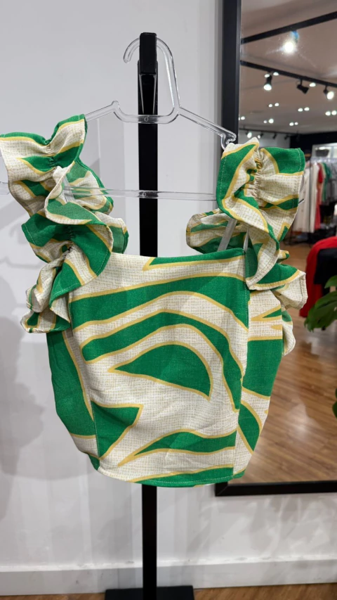 CROPPED VERDE BEGE LASTEX ALCINHA BABADO ANYLOOE M