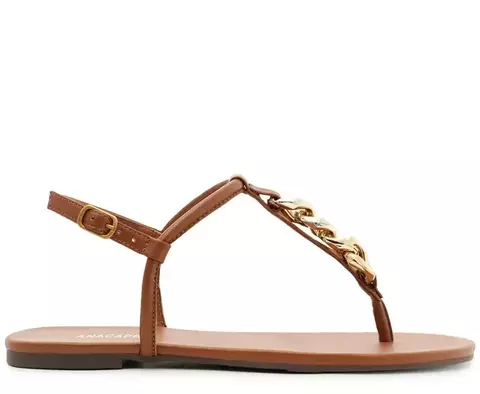 Sandália Rasteira Corrente Slim Marrom