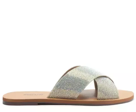 Rasteira Tiras Cruzadas Brilho Prata