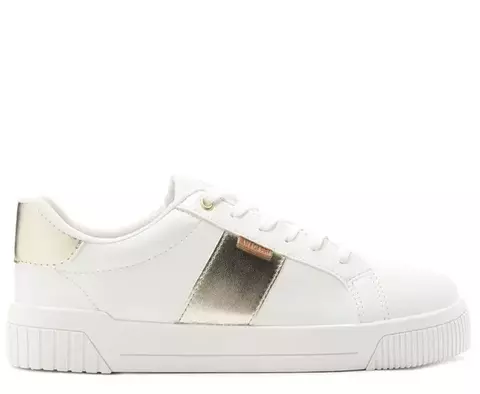 Tênis Sola Estruturada Listra Lateral Branco E Dourado