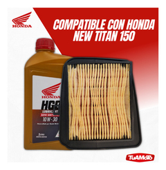 KIT FILTRO AIRE ORIGINAL Y ACEITE HGO SEMI SINTETICO NEW TITAN 150