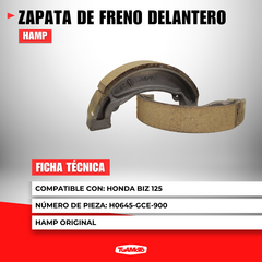 ZAPATA DE FRENO DELANTERO HONDA BIZ 125 HAMP - tienda online