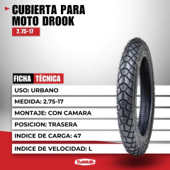Imagen de CUBIERTA 2.75-17 47L TT 6PR SNAKE 3 DROOK