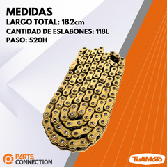 CADENA REFORZADA 520H 118L DORADA C/ORING PC-CAD-520-118-O-G en internet