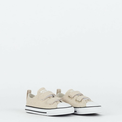 TÊNIS CONVERSE KIDS CHUCK TAYLOR ALL STAR 2V OX MATERIAL SHINE AMENDOA OURO CLARO