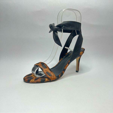 Sandália Animal Print Couro Salto Fino Amarração - comprar online