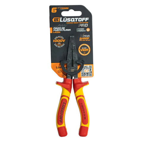 Pinza Punta Plana Pro 6" 150 mm Aislación 1000 V Lusqtoff L4254