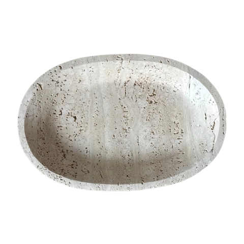 FRUTEIRA OVAL MÁRMORE TRAVERTINO ROMANO BRUTO 33x21cm