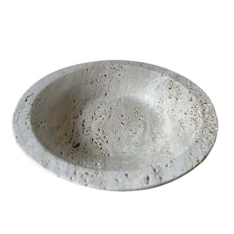 FRUTEIRA REDONDA MÁRMORE TRAVERTINO ROMANO BRUTO 28cm