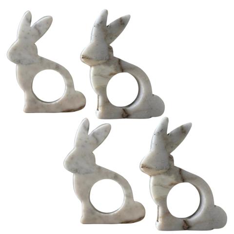 KIT 4 PORTA GUARDANAPOS COELHO MÁRMORE CALACATTA MILANO POLIDO 10x8cm