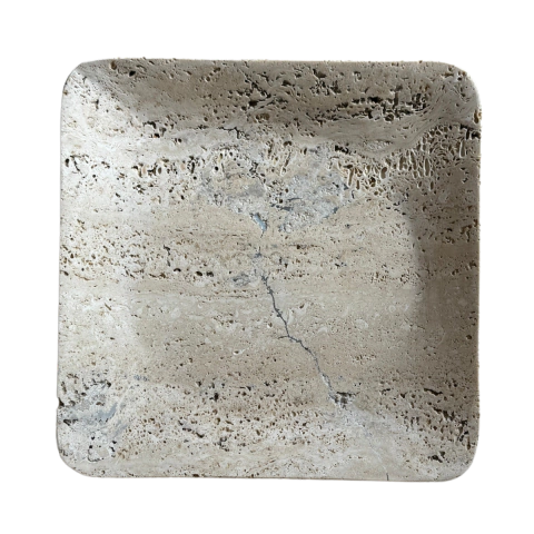 FRUTEIRA QUADRADA BORDA RETA MÁRMORE TRAVERTINO ROMANO BRUTO 30x30cm