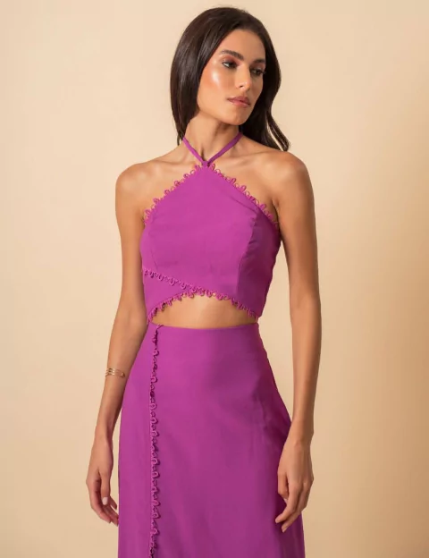 Conjunto Cropped e Saia Fadara Roxo