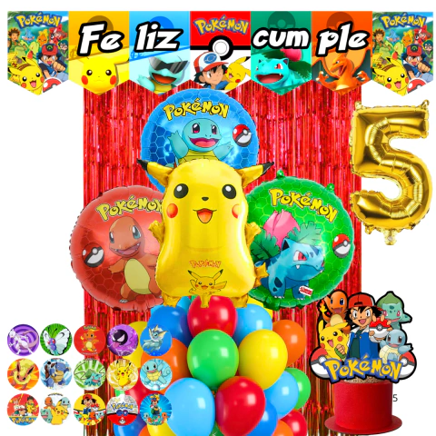Combo | Globos Pokemon Globo Figuran Grande Banderin Stickers Dorado