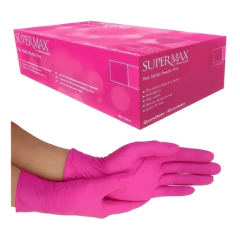 Luva Nitrilica Rosa - Supermax - 100 unidades
