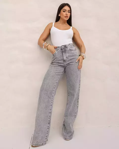 Wide Leg Cinza Estonada