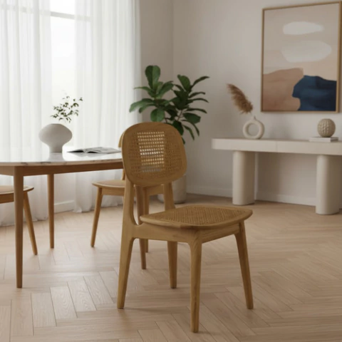 Outlet Silla Moby Comedor Estructura Madera Rattan Natural. Ratán Marrón Claro Marrón Claro